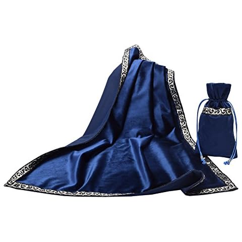 BLESSUME Altar Tarot Table Cloth Divination Wicca Velvet Cloth with Tarot Pouch (Blue) Cover