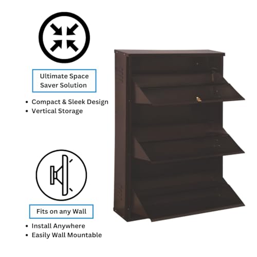 Image of DELITE KOM 29 inch Wide, 6 Shelf Metal Shoe Rack Wall Mounted for Home with Central Lock | Holds Upto 24 Shoes or 36 Slippers Pair | Double Decker, 1Yr Warranty, (41x29x8, Coffee), DIY, Space Saver