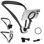 LPQKCcY Magnetic Neck Mount for All Phones Camera, Multiple Angles Neck Phone Holder POV/Vlog Filming Selfie Mount Hand Free Kit Chest Stand Strap Video Recording for GoPro for DJI (Black)