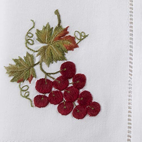 SARO LIFESTYLE NM137.W20S The Broderie Collection Hemstitch Table Napkins with Embroidered Grape Design (Set of 6), Cotton - Image 3