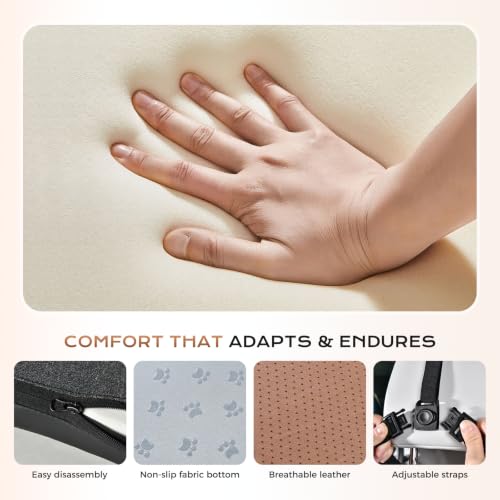Image of Coverado Neck and Lumbar Support for Car, Ergonomic Memory Foam& Breathable Leather Car Back Support, Adjustable-Height Velcro Design Car Neck Pillow, Car Cushion Neck Back Pain Relief, Black&Brown