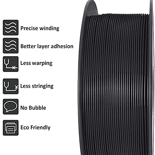 Image of PLA Filament 1.75mm, GIANTARM Classic PLA 3D Printer Filament 1kg Spool Black