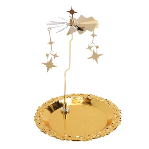 Jenivaint Portavelas Giratorio de Acero Inoxidable Dorado, Portavelas Giratorio de 21 X 15 Cm con Bandeja de Almacenamiento, Decoración de Carrusel Accionado por Calor para el Hogar, Fiesta, Boda