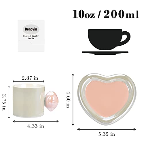 Denovin Ceramic Coffee Cup And Saucer Set, Cappuccino Espresso Demitasse Cute Heart Shape Mug, 10Oz Perfect For Milk Tea Latte Oatmeal (Pearl Blue-Green) #TOP1