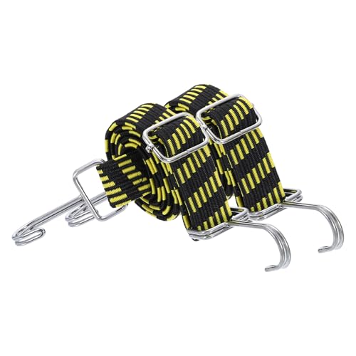 Image of uxcell 2Pcs Adjustable Bungee Cords with Hooks, 39 Inch Flat Heavy Duty Elasticity Straps Rubber Bungee Cords with Buckle for Outdoor, Camping, Tarp, Bike Rack, Luggage, Black Yellow