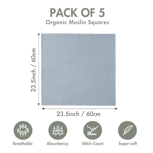 Image of Muslin Receiving Blankets, Neutral Blanket Swaddling for Newborn Boys and Girls, 5 Pack Breathable and Skin-Friendly Swaddle Wrap for Infant Baby (Multiple Colors)