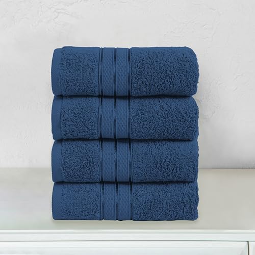 Image of Elegant Comfort Three Line Popcorn Towel Set for Bathroom 16 x 28 inches, Premium Hotel Quality 4-Pack Hand Towels, 100% Turkish Cotton, Soft and Durable, Quick Dry and Highly Absorbent, Navy Blue