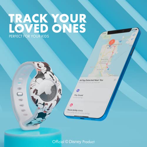 Image of Disney Wristband for Apple AirTag Universal Fit and Adjustable Soft Durable Silicone AirTag Watch Band, Protect Tracker Secure Grip Lightweight (Mickey Faces Black /White)
