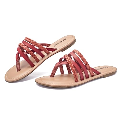 Image of Ataiwee Women's Flat Slide Sandals - Comfortable Open Toe Design,Casual Slip-On with Ankle Strap,Hook-and-Loop Closure Summer Sandals.
