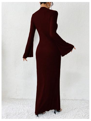 GORGLITTER Women's Bell Long Sleeve Cocktail Maxi Dress Crew Neck Bodycon Fishtail Casual Long Dresses2