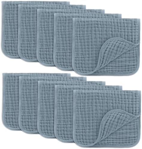 Comfy Cubs Muslin Burp Cloths 20x10" 10 Pack, Baby Burp Cloths Pacific Blue