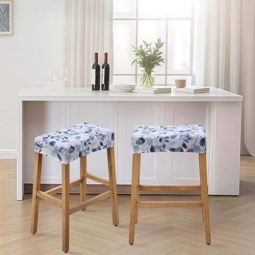 Image of YISUN Stool Covers Rectangle - 2 Pack Stretch Waterproof Saddle Seat Cover Counter Bar Stools Bar Chairs Covers Kitchen Island Chairs Cushion Protector (2, F-Grey White)