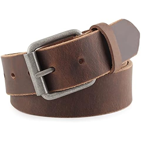 Men's Casual Full Grain Classic Leather Dress Belt For Jeans,1.5" Wide, USA,7-998,Distressed brown,size 36 Cover