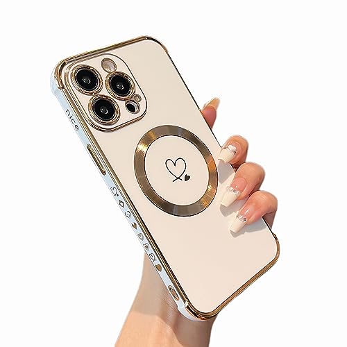 Coque MagSafe iPhone 15 Pro blanche antichoc en TPU à cœurs