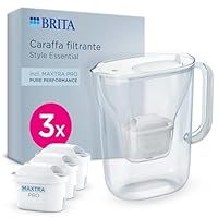BRITA Caraffa filtrante Style Essential White (2,4L) incl. 3x MAXTRA PRO PURE PERFORMANCE che riduce cloro, calcare, PFAS e metalli - Adatta alla porta del frigorifero, con indicatore LED