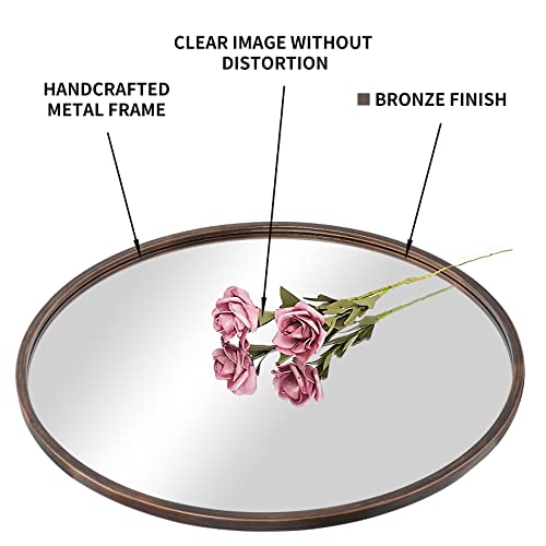 Geloo Large Round Circle Mirror- 27.6" Modern Vanity Mirror Bronze Brushed Metal Frame Floating Round Glass Panel Decorative Mirror For Wall,Bedroom,Bathroom,Living Room,Kitchen,Entryway (Bronze) #TOP3