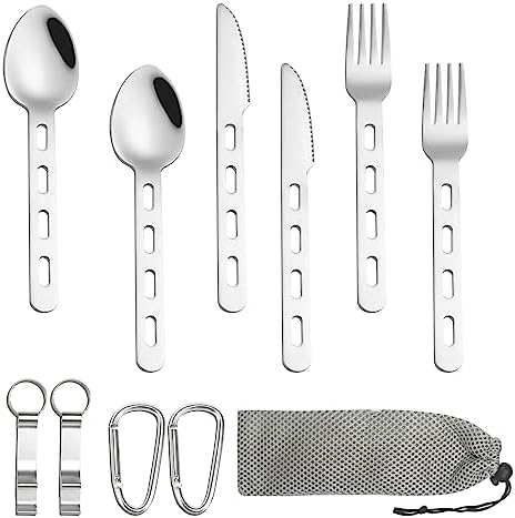 Set De 2 Couverts De Camping Portables En Acier Inox - Cuillère/Fourchette, Pour Voyage