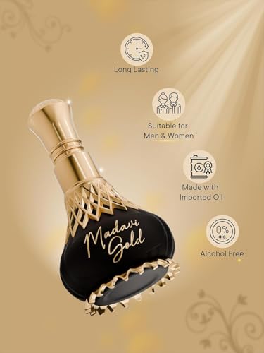 Image of Al-Nuaim Madavi Gold Attar, Unisex Perfume Oil, Floral Sweet Warm Notes, Alcohol-Free, Natural Ingredients, Long Lasting, Vegan, 9.9ml