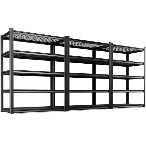 Image of 3 Pack Garage shelving 5-Tier Heavy Duty Metal Shelving Unit Adjustable Steel Storage Rack, 2500 lb Capacity, Utility Steel Shelf for Garage, Kitchen, Pantry, Warehouse Organizer 71 inchx35 inchx15.7 inch Black
