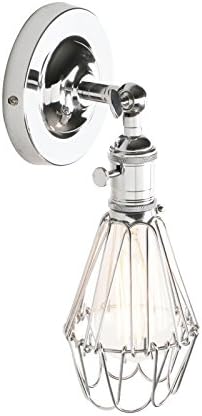 PathsOn Industrial Vintage Retro Rustic Bird Cage Wall Light Fittings Loft Bar Retro Sconce Wall Light Lamp Fixture with 4.1 Inch Metal Lampshade (Chrome)