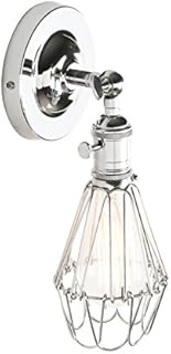 PathsOn Industrial Vintage Retro Rustic Bird Cage Wall Light Fittings Loft Bar Retro Sconce Wall Light Lamp Fixture with 4.1 Inch Metal Lampshade (Chrome)