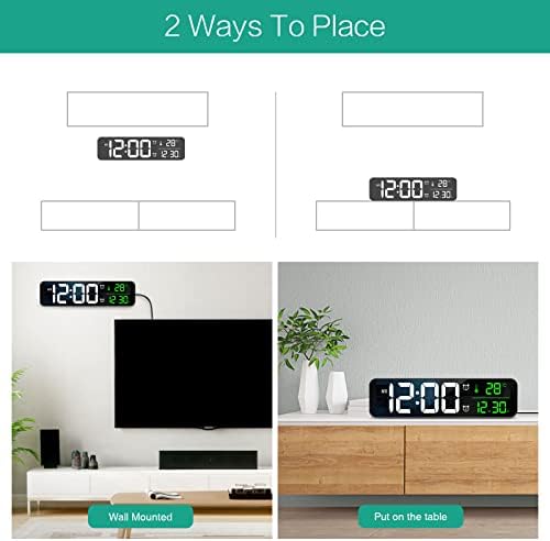 ORIA Digital Alarm Clock, LED Bedside Clock [10" Large LED Display], Mirror Electric Desk Clocks with Date, Time, Temp Display, Snooze, 6 Brightness, 4 Volumes, 2 Alarms (Mains Powered Only, Black)