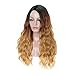 MISSQUEEN Ombre Hair 3 Tone Dark Blonde Wavy Wigs for Black Women Synthetic Hair Loose Curly Full Wig Dark Root