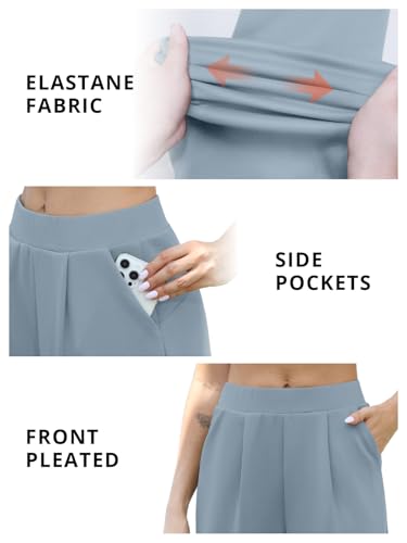 Feiersi Women Stretchy Wide Leg Pants Soft Elastic High Waisted Casual Palazzo Pants Trousers with Pockets3