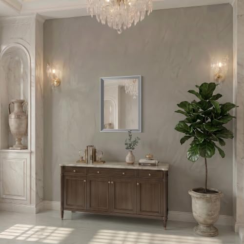 Image of DESBING 18 inchx24 inch Silver Bathroom Mirrors for Over Sink, Tempered Glass, Metal Frame, Rectangle Vanity Wall Mirror for Bathroom, Living Room, Bedroom, Horizontally or Vertically
