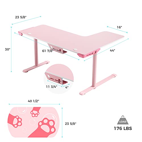EUREKA-ERGONOMIC-Pink-L-Shaped-Gaming-Desk-60-Inch-Large-Home-Office-Corner-PC-Computer-Table-Study-Writing-Modern-Workstation-Girls-Female-Gifts-L60-w-Mouse-Pad-Cable-Management-Space-Saving-Left EUREKA ERGONOMIC Pink L Shaped Gaming Desk 60 Inch Large Home Office Corner PC Computer Table Study Writing Modern Workstation Girls Female Gifts L60 w Mouse Pad Cable Management Space Saving Left