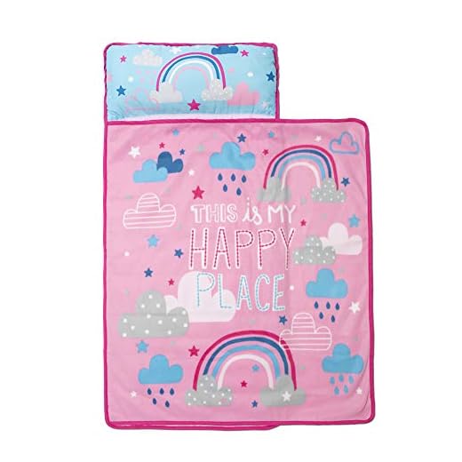 Funhouse Happy Rainbows Kids Nap Mat Set – Includes Pillow and Fleece Blanket - Great for Girls Napping During Daycare, Preschool, or Kindergarten - Fits Toddlers and Young Children