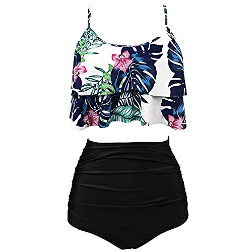 Sanfashion - Traje de baño para mujer (2 piezas), punto ondulado, diseño reductor clásico vintage, para la playa W- Vert D'armée Sling M