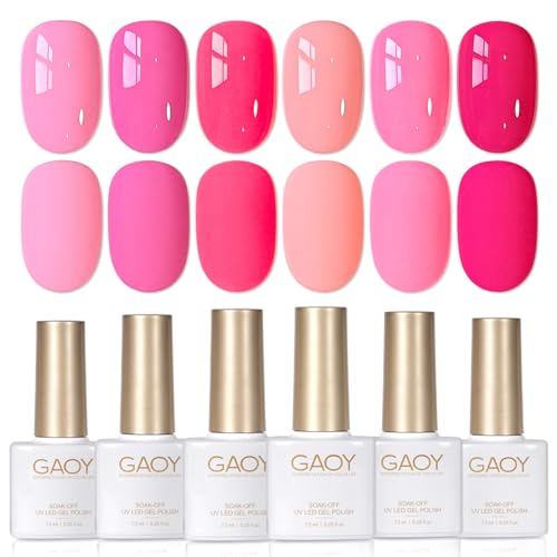GAOY Hot Pink Gel Nail Polish Set, 6 Colors, Pink Girl