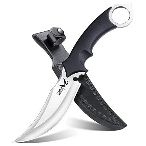 Golden Bird Jagdmesser mit PU-lederscheide, Bushcraft Messer Überlebensmesser, Gürtelmesser für Camping, Survival Messer Camping Outdoor Messer, Griff mit Ring, 440C-Edelstahl Cover