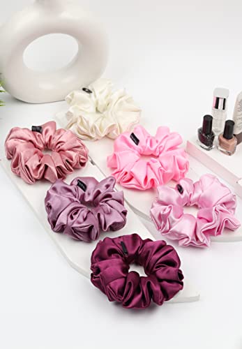Image of Premium Satin Scrunchies for Women | Hair Bands, Ponytail Holders & Rubber Bands | Oversize, Fluffy, No-Damage Hair Ties | Girls Hair Accessories | Extra Large Size | Pack of 6