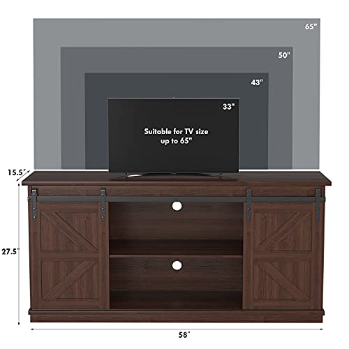 Image of JUMMICO TV Stand for 65 Inch TV, Sliding Barn Doors, Brown