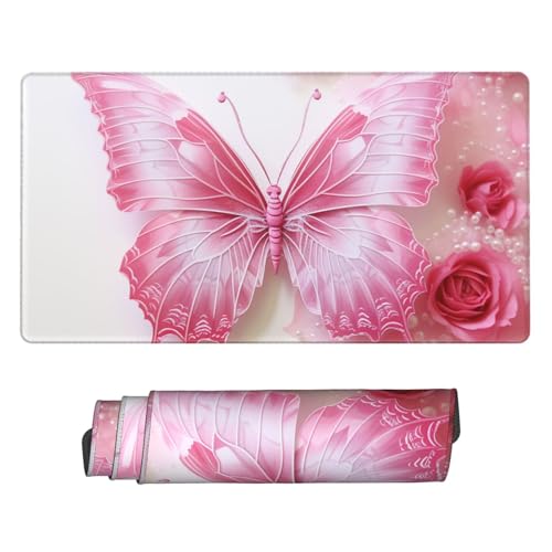 Tapis de souris de jeu grand format 40x75 cm papillon blanc pour bureau et ordinateur portable