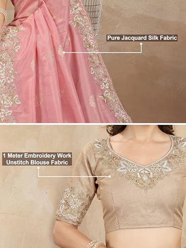Image of TRENDMALLS Women's Jacquard Silk Embroidery With Sequin Work Saree with Unstitch Blouse Piece For Women
