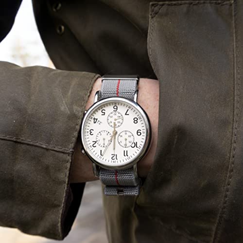 Benchmark Basics Elastic Watch Band - Parachute Nylon One-Piece Military Style Watch Straps For Men & Women (22Mm, Grey/Red Striped) #TOP2