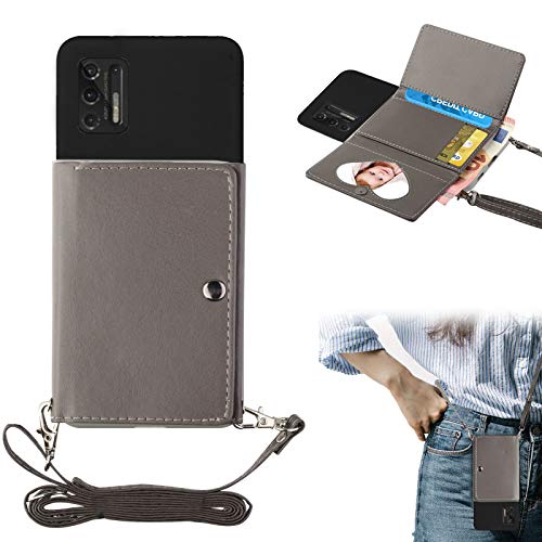 Shinyzone Lanyard Phone Case for Moto G Stylus 2021,Crossbody Wallet Case with Strap for Women,PU Leather Flip Cover with Credit Card Holder Silicone Gel Soft Back Case,Gray