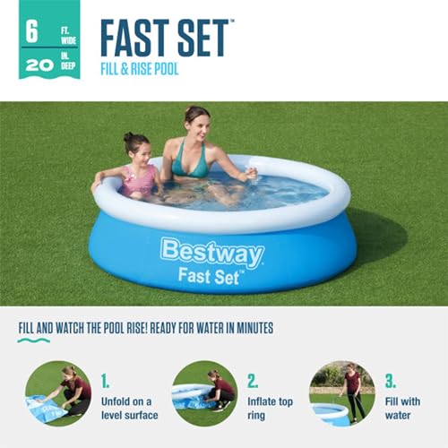 Image of Bestway Fast Set 6 Foot x 20 Inch Round Inflatable Above Ground Outdoor Swimming Pool with 248 Water Capacity and Repair Patch, Blue (Pool Only)