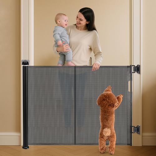 Retractable Stair Gate for Baby Dog Gate extends up to 150cm 86cm Tall One Hand Operated Safety Baby Gate for Stairways & Hallways Indoor & Outdoor (Black 150CM)