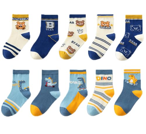 kiobrvhe Kids Cotton Animal Socks 10-Pairs Pack Cute Comfortable Cartoon Crew Socks Soft Breathable Toddler Sock (Style E,9-12T,US,Age,9 Years,12 Years)