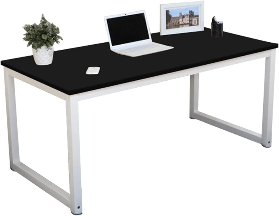 G-PLUS 55.1" Computer Desk Wood Office Table, Modern Simple Style PC Laptop Notebook Study Writing Table for Home Office Workstation Black Color