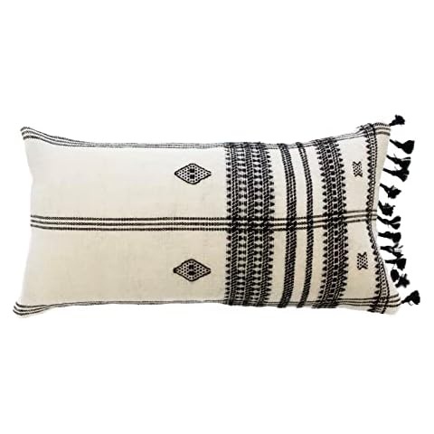 CASA BOHO Pillow Cover Indian Bhujodi Pillow Wool Deorative Pillow Plaid Pillows White Black 12x24 Japandi Decor Boho Decor Pillows Cover