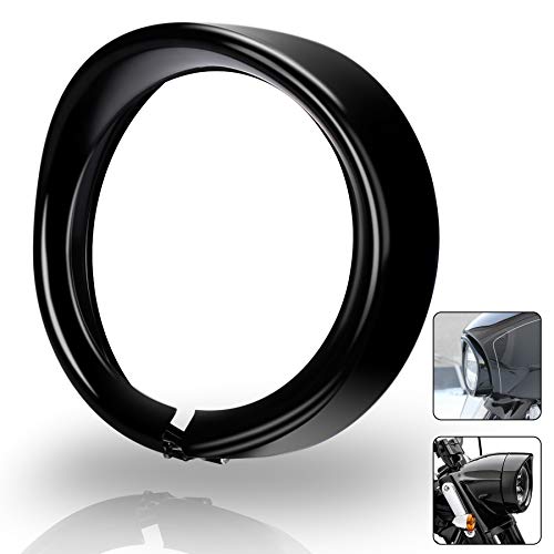 OVOTOR Headlight Trim Ring 7inch Black Visor Type Motorcycle Trim Ring Compatible with Harley Softail Road King Electra Glide