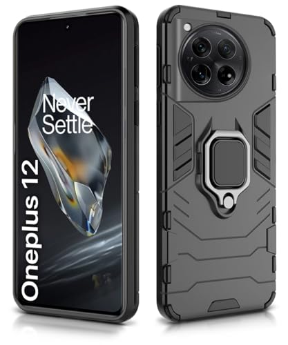 Image of WOW IMAGINE Shock Proof Back Case Mobile Cover for 1+ OnePlus 12 5G | Back Cover Case (Tough Armor | Hybrid PC + TPU | Ring Holder & in-Built Kickstand | Black)