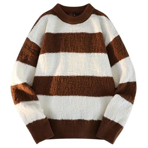 Men's Striped Sweater Casual Loose Crew Neck Knit Long Sleeve Pullovers2