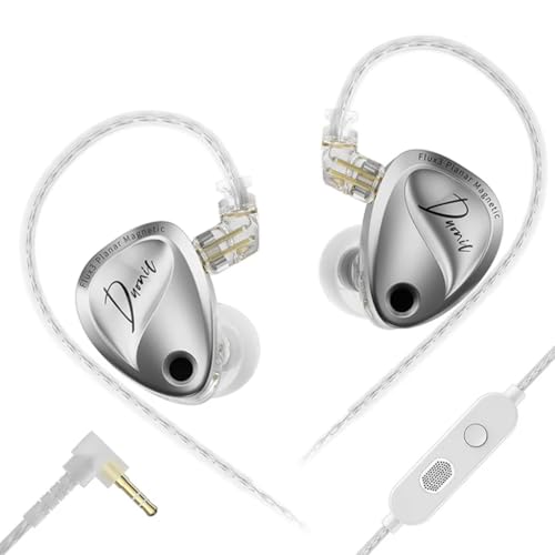Image of KZ Duonic Hybrid Planar Magnetic in-Ear Monitor with Mic, 3X Flux3 8mm Planar + 8mm Super-Linear Dynamic Driver, No Switches Standard Version, Silver Shell with 3.5mm Cable