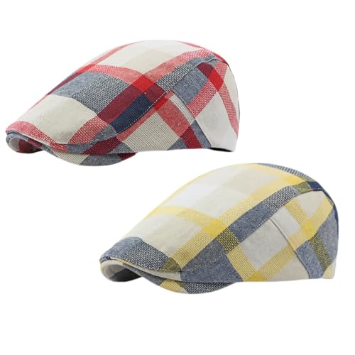Image of Men's Plaid Striped Newsboy Ivy Flat Driving Golf Cap
